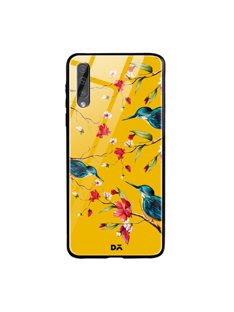 

DailyObjects Unisex Yellow & Blue Melody Birds Samsung Galaxy A70S Glass Case Cover