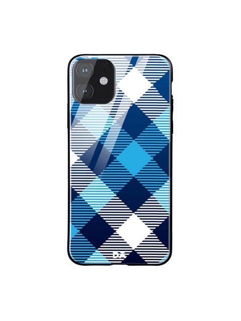 

DailyObjects Blue & White Medium Static Nightfall Checks iPhone 11 Glass Case Cover