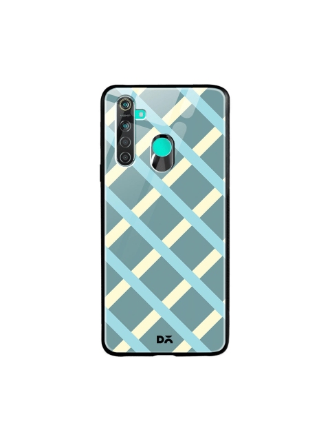 

DailyObjects Unisex Teal Blue & White Diagonal Checks Oppo Realme 5 Glass Case Cover