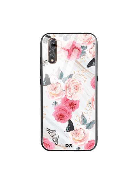 

DailyObjects Unisex White & Pink Flowers Marble Vivo S1 Glass Case Cover