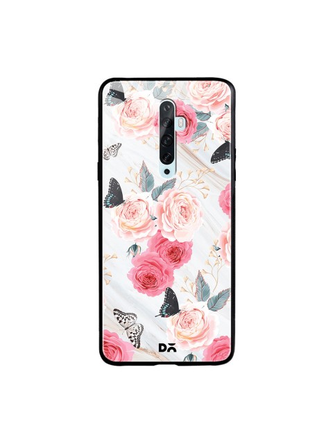 

DailyObjects Grey & Pink Flowers Marble Oppo Reno 2Z Glass Case Cover