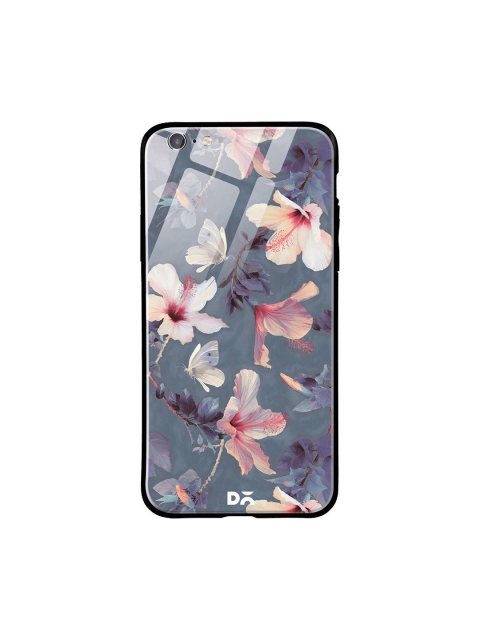 

DailyObjects Grey & Off-White Butterflies And Hibiscus Flowers iPhone 6 Glass Case Cover