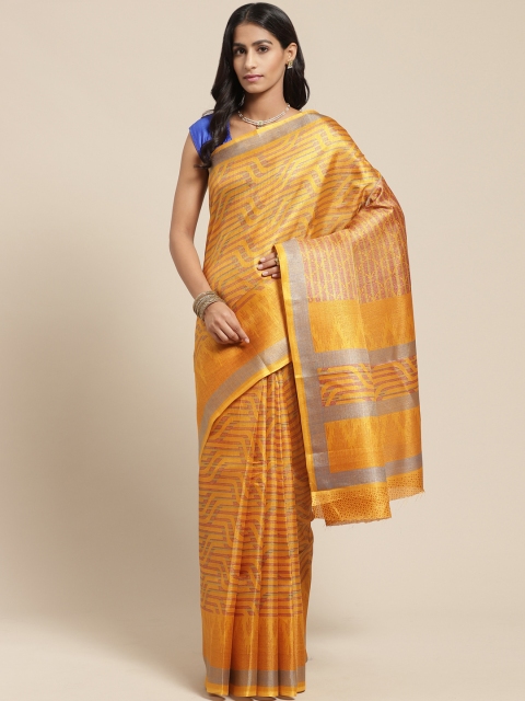 

Vaamsi Mustard Yellow & Pink Printed Bhagalpuri Saree