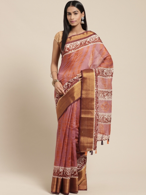 

Vaamsi Pink & Brown Dyed Chanderi Saree