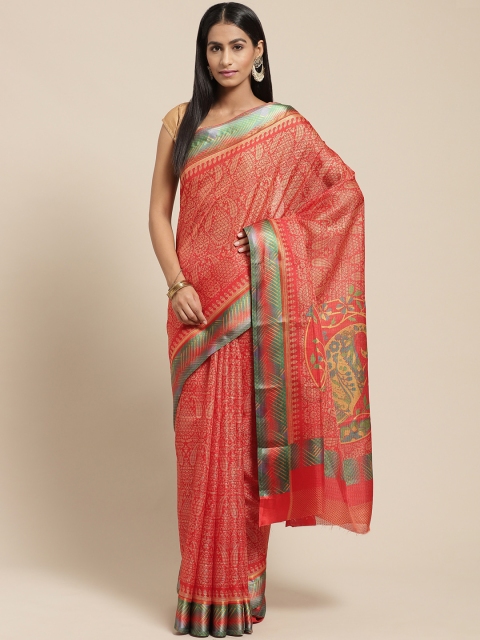

Vaamsi Red & Beige Printed Kota Saree