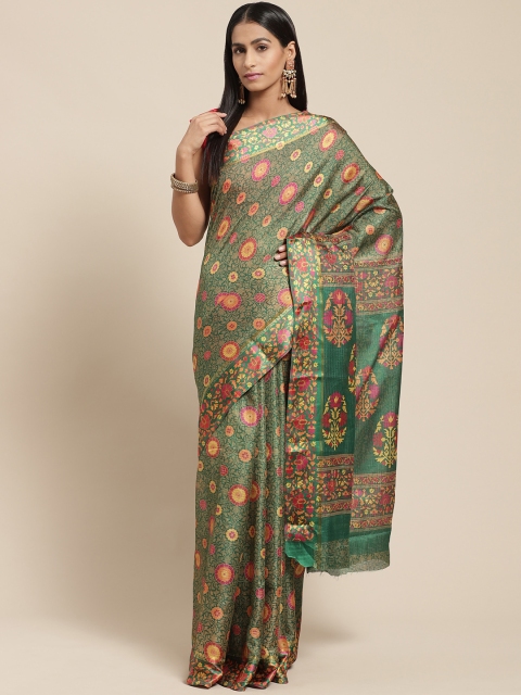 

Vaamsi Green & Beige Printed Kota Saree