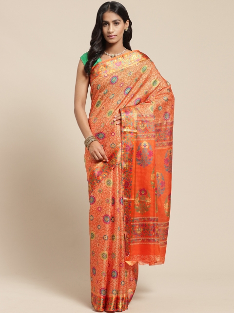 

Vaamsi Orange & Green Printed Kota Saree