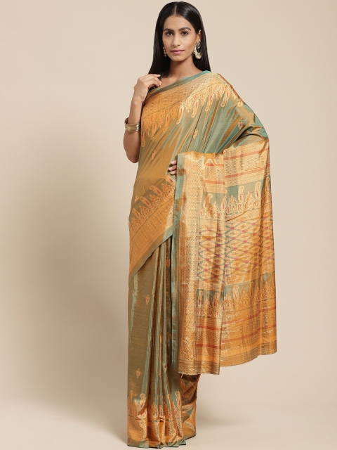 

Vaamsi Olive Green & Golden Printed Dual-Toned Tussar Saree