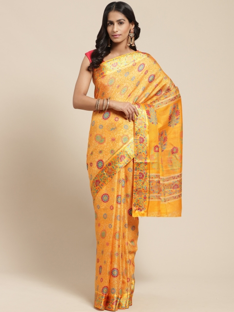 

Vaamsi Mustard Yellow & Red Printed Kota Saree