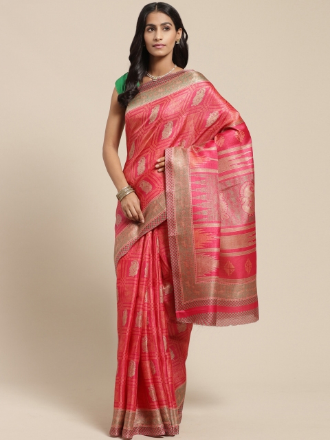 

Vaamsi Pink & Beige Paisley Printed Bhagalpuri Saree