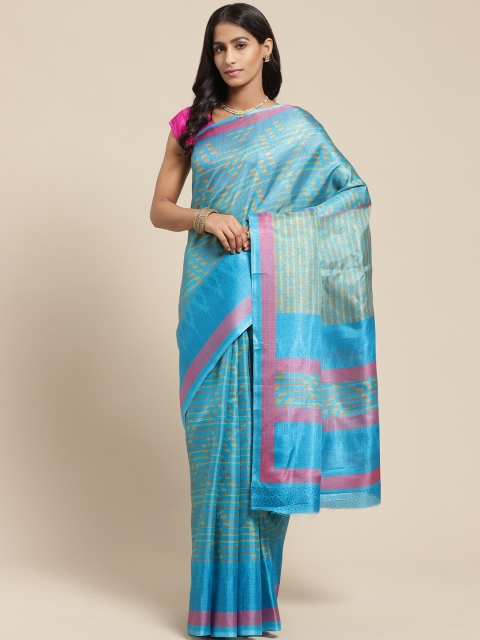 

Vaamsi Blue & Green Printed Bhagalpuri Saree