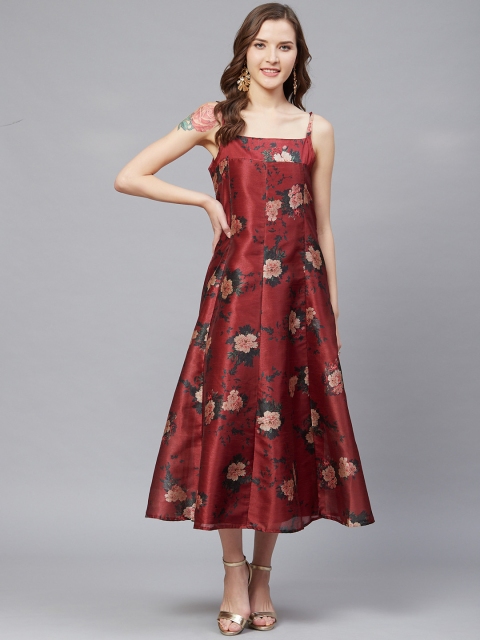 

SIAH Women Maroon & Pink Floral Printed A-Line Dress