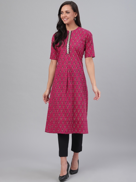 

SIAH Women Pink & Navy Blue Printed A-Line Kurta