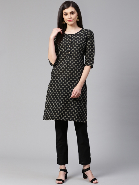 

Jompers Women Black & Beige Printed Kurta with Trousers