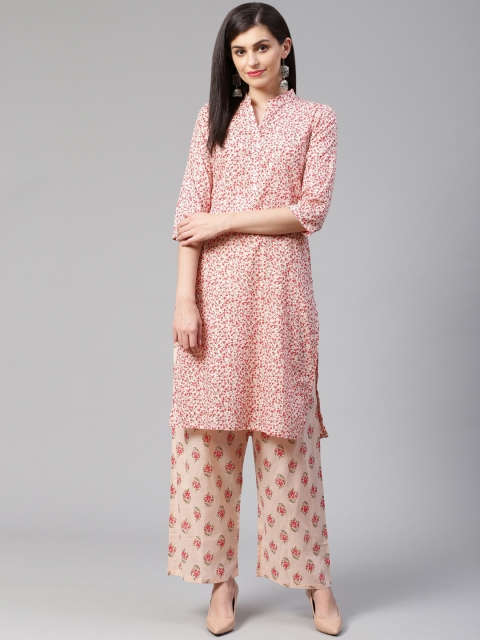 

Jompers Women Pink & Olive Green Floral Printed Kurta with Palazzos
