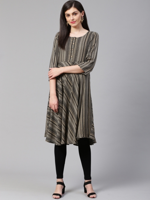 

Jompers Women Black & Cream-Coloured Printed A-Line Kurta