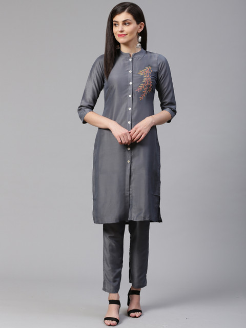 

Jompers Women Charcoal Grey Solid Kurta with Trousers