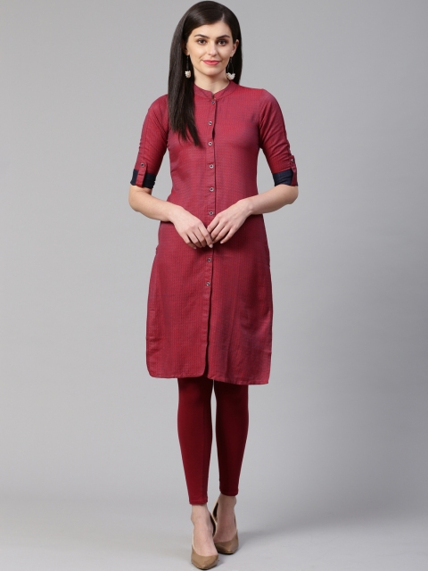 

Jompers Women Maroon & Blue Woven Design Straight Kurta