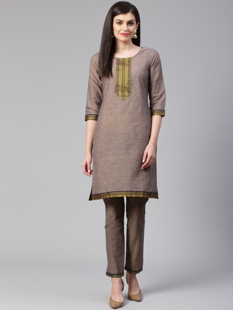 

Jompers Women Taupe Yoke Design Kurta with Trousers