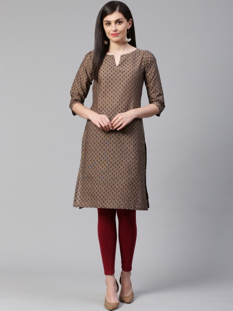 

Jompers Women Taupe & Maroon Printed Straight Kurta