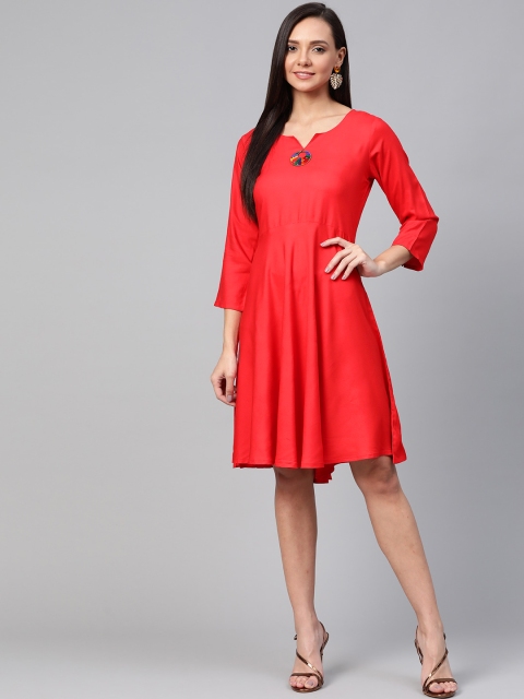 

Jompers Women Red Solid A-Line Dress