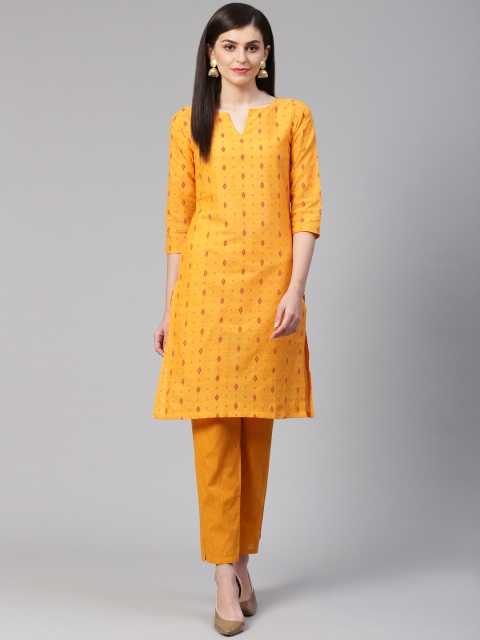 

Jompers Women Mustard Yellow Printed Kurta with Trousers
