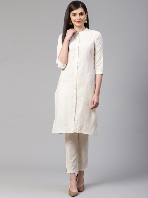 

Jompers Women Off-White Solid Kurta with Trousers