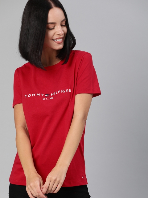 

Tommy Hilfiger Women Red Embroidered Round Neck T-shirt