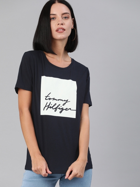 

Tommy Hilfiger Women Navy Blue Printed Round Neck T-shirt