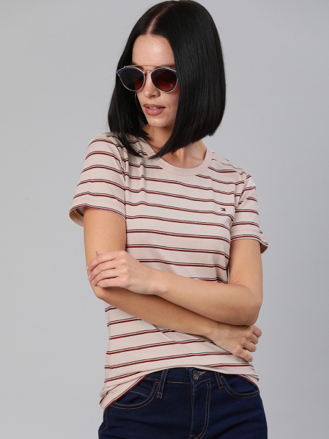 

Tommy Hilfiger Women Pink & Red Striped Round Neck T-shirt