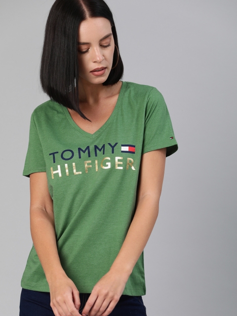 

Tommy Hilfiger Women Green Printed V-Neck T-shirt