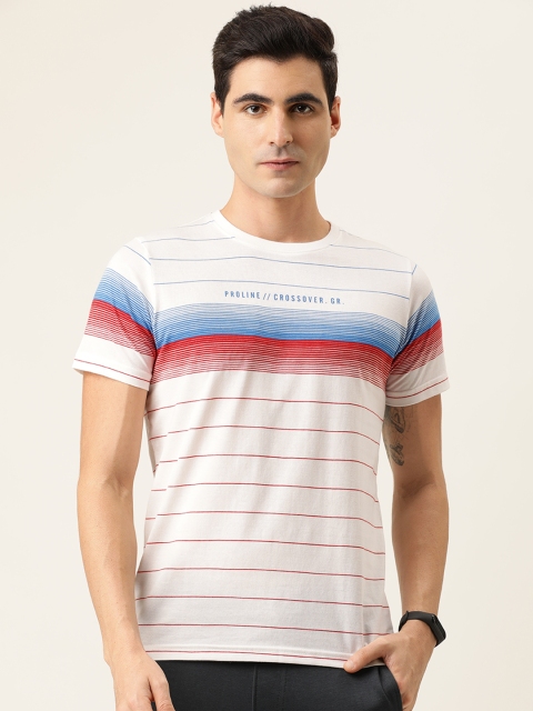 

Proline Active Men Off-White Striped Round Neck T-shirt