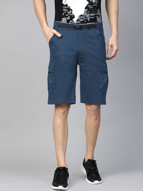 

Proline Active Men Teal Blue Solid Slim Fit Cargo Shorts