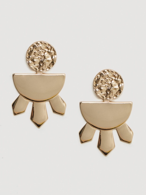 

MANGO Women Gold-Toned Geometric Jacket Drop Earrings