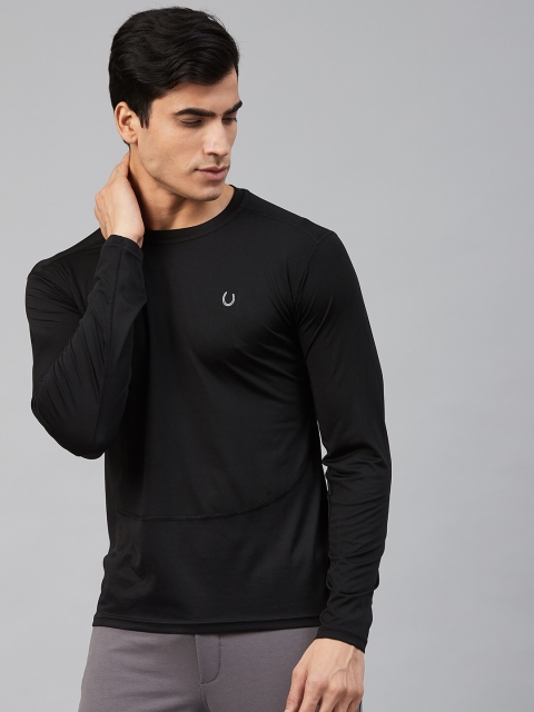 

Fitkin Men Black & Blue Colourblocked Round Neck Gym T-shirt