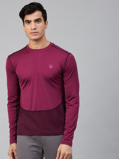 

Fitkin Men Burgundy Colourblocked Round Neck T-shirt