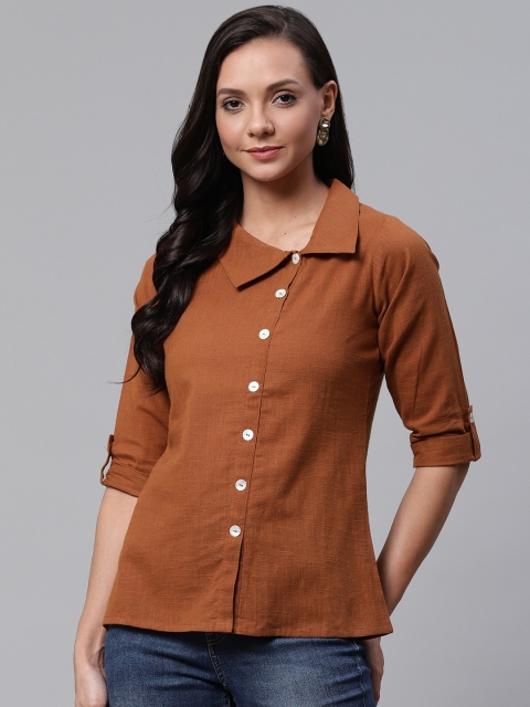 

YASH GALLERY Women Mustard Brown Regular Fit Solid Casual Shirt