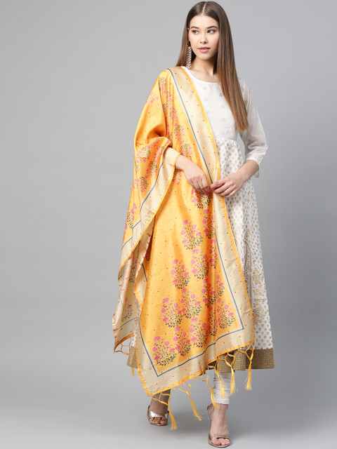 

SUTRAM Mustard Yellow & Pink Digital Printed Dupatta