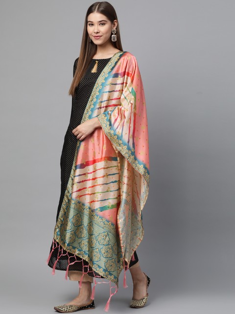 

SUTRAM Pink & Beige Digital Leheriya Print Dupatta