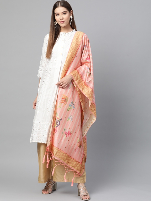 

SUTRAM Pink & Mustard Yellow Digital Floral Printed Dupatta