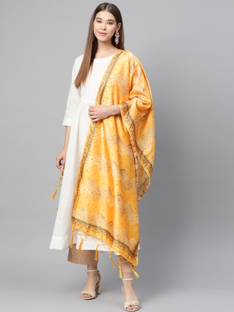 

SUTRAM Mustard Yellow & Grey Digital Printed Dupatta