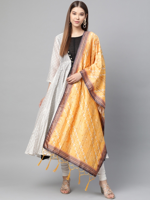 

SUTRAM Mustard Yellow & Off-White Digital Leheriya Printed Dupatta