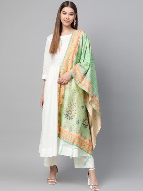 

SUTRAM Green & Beige Self-Striped Dupatta