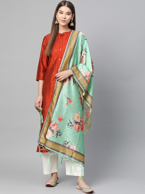 

SUTRAM Sea Green & Orange Floral Digital Printed Dupatta