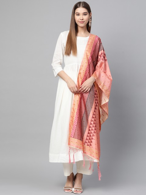 

SUTRAM Pink & Coffee Brown Printed Dupatta