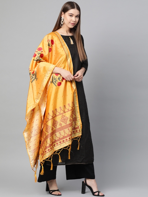 

SUTRAM Mustard Yellow & Red Digital Print Dupatta