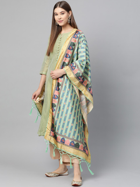 

SUTRAM Green & Teal Blue Digital Printed Dupatta