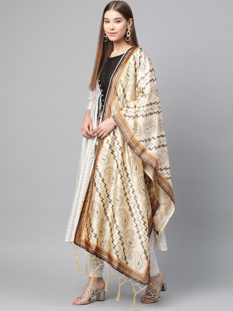 

SUTRAM Cream-Coloured & Charcoal Grey Digital Printed Dupatta