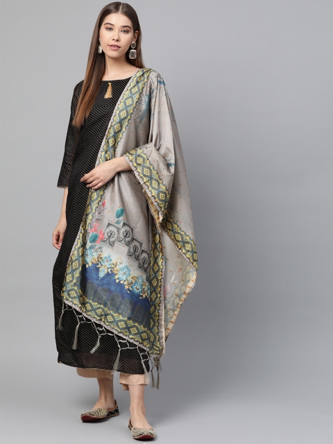 

SUTRAM Charcoal Grey & Teal Green Digital Printed Dupatta