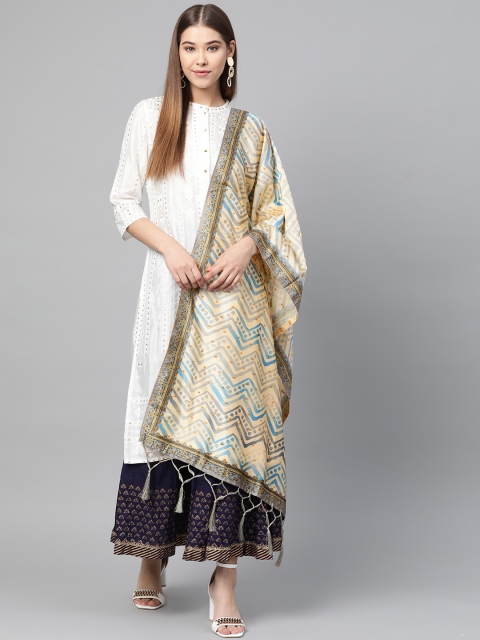 

SUTRAM Beige & Blue Digital Print Dupatta
